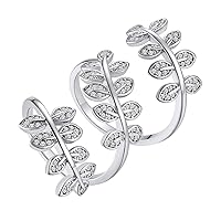 FindChic Platinum Plated Long Leaf Cluster Statement Rings for Women, Oversized Cuff Ring Adjustable Knuckle Ring for Girls Party Jewelry