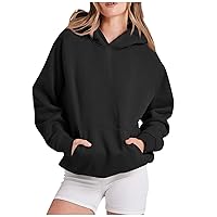 Oversized Sweatshirt For Women Fall 2023, Drawstring Zipper Solid Color Fleece Hoodie,Pockets Lightweight Sweatshirt Tops