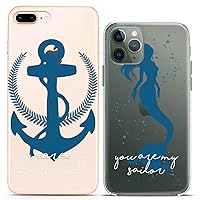 Matching Couple Cases Compatible for iPhone 15 14 13 12 11 Pro Max Mini Xs 6s 8 Plus 7 Xr 10 SE 5 Blue Mermaids Clear Anchor Gift Girlfriends Boyfriend Silicone Pair Cover Anniversary Cute Women