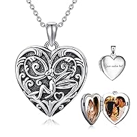 SOULMEET Heart Shaped Fairy/Unicorn Locket Necklace That Holds 2 Pictures Photo Flower Girl Mythical Creature Pendant Sterling Silver Custom Jewelry for Daughter