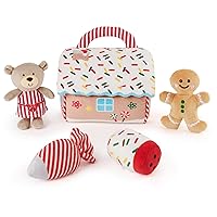 Baby Play Soft Collection, My First Gingerbread House 5-Piece Playset with Rattle, Squeaker and Crinkle Plush Toys, Sensory Toy for Babies, 7.5”