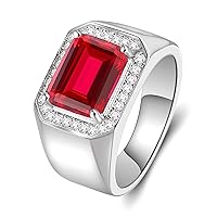 10K/14K/18K Solid Gold 4 Carat Emerald Cut Sapphire/Ruby/Emerald Men's Ring,Wedding Gemstone Band Ring Jewelry Gift for Him Boyfriend Husband Father