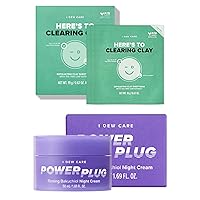 I DEW CARE Clay Sheet Mask - Here's To Clearing Clay, 4 EA + Night Cream - Power Plug, 1.69 Fl Oz Bundle