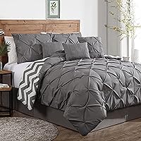 Avondale Manor 7-Piece Ella Comforter Bed Set - Reversible Ultra-Soft Pinch Pleat Grey Bedding Comforter Set with 3 Decorative Pillows for Queen Bed, Hypoallergenic, 7 Pieces, Queen Grey