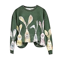 Womens Easter Bunny Sweatshirt Long Sleeve Cute Rabbit Funny Egg Print Crewneck Pullovers Top Tee Shirts Teen Girls