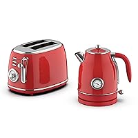 MegaChef 1.7 Liter Electric Tea Kettle and 2 Slice Toaster Combo in Matte Cream (Red)