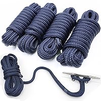 4 Pack 1/2” X 15’ Dock Lines|Marine-Grade Double-Braided Nylon Dock Line with 12” Eyelet.Hi-Performance Boat Rope Mooring Rope Dock Line Navy Blue