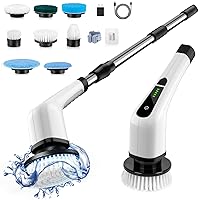 Cordless Electric Spin Scrubber, Cleaning Brush Scrubber for Home, 400RPM/Mins-8 Replaceable Brush Heads-90Mins Work Time, 3 Adjustable Size, 2 Speeds for Bathroom Shower Bathtub Glass Car