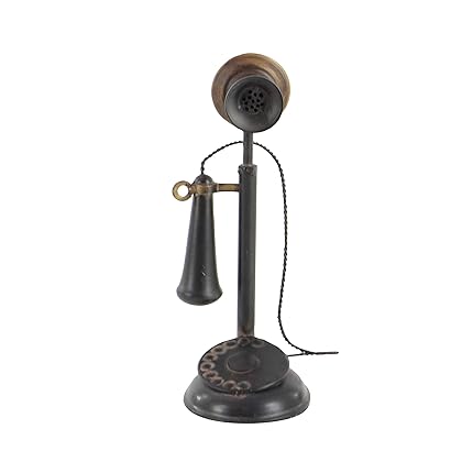 Deco 79 Metal Telephone Decorative Vintage Style Sculpture with Tiered Base and Coil Wire Detailing, 5