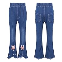 YiZYiF Toddler Girls' Stretch Denim Jeans High Waist Flared Bell-Bottoms Wide Leg Ruffled Trousers Casual Bootcut