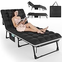 Slendor 3 in 1 Folding Camping Cot Bed, 5 Positions Adjustable Patio Chaise Lounge Chair, Portable Sleeping Cots for Adults with Storage Bag for Bedroom, Pool, Patio, Black Cot + Black/Gray Pad