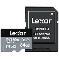 Lexar 64GB Professional 1066x micro SD Card w/ SD Adapter, UHS-I, U3, V30, A2, Full HD, 4K, Up To 160/70 MB/s, for Action Cameras, Drones, Smartphones, Tablets, Nintendo-Switch (LMS1066064G-BNANU)
