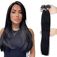 16 Inch Microlink Hair Extensions Human Hair Natural Soft Hair Microbead Hair Extensions Color #1 Jet Black 100% Real Human Hair Micro Loop Hair Extensions 50 Strands/50 Grams