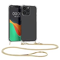 kwmobile Case Compatible with iPhone 15 Pro - Crossbody Case Clear Transparent TPU Phone Cover with Metal Chain Strap - Transparent/Gold