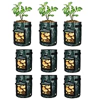 iPower 9-Pack 7-Gallon Potato Grow Bags Garden Plant Pots Vegetable Container with Handle, Access Flap and Large Harvest Window, Waterproof and Reusable, Black