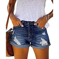 CHICZONE Women's Ripped Denim Shorts Mid Rise Distressed Jean Shorts Stretchy Short Jeans