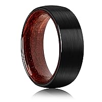 Tungsten Rings for Men Womens 8mm Black Silver Fashion Promise Wedding Band Carbide Inner Hole Inlaid Whiskey Barrel Wood Chamfer Frosted Matte Finish Edge Comfort Fit size 7-12