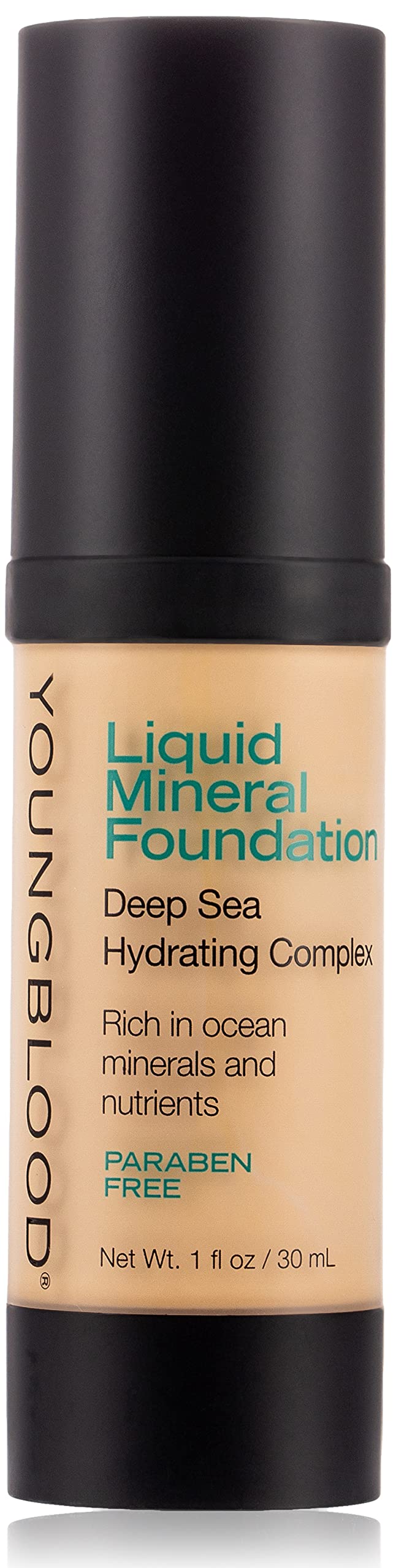 Youngblood Clean Luxury Cosmetics Liquid Mineral Foundation, Shell | Dewy Mineral Lightweight Full Coverage Makeup for Dry Skin Poreless Flawless Tinted Glow | Vegan, Cruelty Free, Gluten-Free