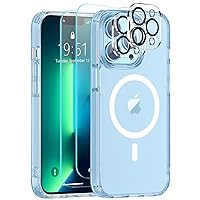 SUPFINE Magnetic for iPhone 12 Pro Max Clear Case (Compatible with MagSafe) (Never Yellow) (Ultra Slim) 2X Tempered (Glass Screen Protector and Camera Lens Protector) Lightweight & Thin Case