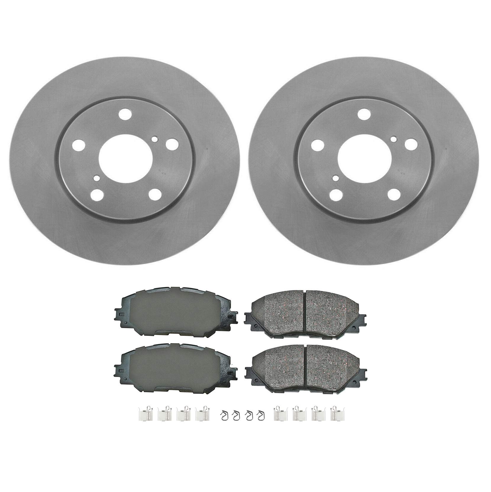 Akebono Front Brake Kit - ProACT Ceramic Slotted Pads Vented Grey Cast Iron 275mm 5 Lugs Disc Rotors For Toyota RAV4 Limited Base Sport LE 2.5L L4 ...