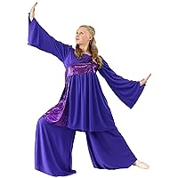 Danzcue Womens Shimmery Asymmetrical Praise Dance Tunic with Bell Sleeve