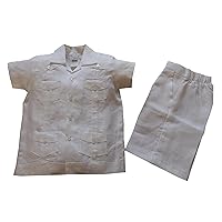 Boys Linen Guayabera Short Set-white-12months