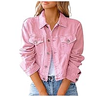 Fashion Women Solid Color Denim Jacket Button Casual Clothes Silk Cotton Trendy Crop Tops Easter
