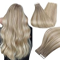 Full Shine 12 Inch Tape in Hair Extensions Human Hair Color 19 Grey Fading to 8 Ash Brown And 60 Blonde Hair Extensions Tape in 30 Gram Tape in Extensions Seamless Skin Weft for Women 20 Pieces