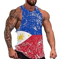 Philippines Retro Flag Men's Workout Tank Top Casual Sleeveless T-Shirt Tees Soft Gym Vest for Indoor Outdoor