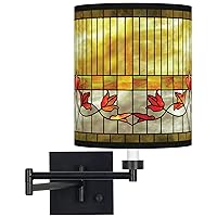 Tiffany-Style Lily Espresso Bronze Swing Arm Wall Lamp with Print Shade