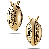 Shields of Strength Men's 3D 14K Gold Plated and Stainless Steel Football Pendant Necklace Philippians 4:13 Bible Verse Faith Scripture Christian Gift