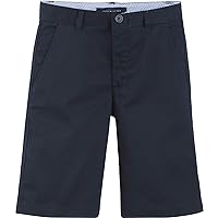 Tommy Hilfiger Flat Front Twill Blend Shorts, Kids School Uniform Clothes for Little or Big Boys Slim Sizes, Navy, 12 Husky