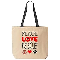 Peace Love and Rescue Office Natural Canvas Tote Animal Lover Bag