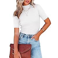 Women Tops Dressy Casual Mock Turtleneck Short Sleeve Ribbed Business Work Shirts Blouses