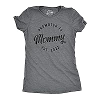 Womens Promoted to Mommy 2024 2023 2022 and 2021 Tshirt Funny New Baby Family Graphic Tee