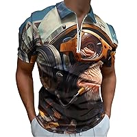 Space Gorilla Astronaut Polo Shirts for Men Half Zip-up Short Sleeve Golf T-Shirts Slim Fit Tops Tees
