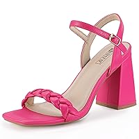 IDIFU IN4 Chunky High Heels for Women Braided Square Toe Heels Block Heels Sandals Wedding Party Dress Shoes Womens Comfortable Ankle Strap Open Toe Heels