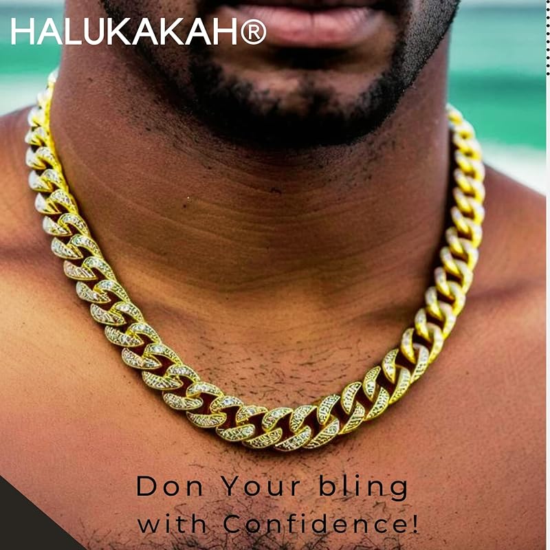 Halukakah Gold Chain for Men - The Royal - Iced Out 14/20MM 18k Real  Gold/Platinum White Gold/Rose Gold/Rhodium Black Plated Diamond Cuban Link  Chain