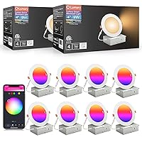 Smart Recessed Lighting 4 Inch Canless LED Recessed Lights 9W 780lm Color Changing LED Downlight Wi-Fi Bluetooth Soffit Lights with J-Box Work with Alexa/Google Assistant (4 Inch, 8 Pack)