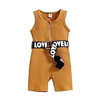 Little Girls Dress Pants Summer Toddler Girls Sleeveless Romper Ribbed Jumpsuit and Belt 3month (Coffee, 12-18 Months)