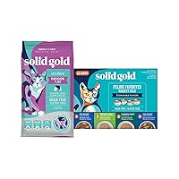 Solid Gold Let's Stay in - Dry Cat Food for Indoor Cats - Hairball & Sensitive Stomach Support - Salmon 3lb - Wet Cat Food Variety Pack - Wet Cat Food Pate & Shreds in Gravy Recipes - 12 packi