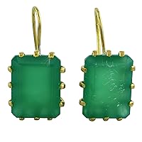 Carillon Green Onyx Natural Gemstone Octagon Shape 925 Sterling Silver Uniqe Drop Dangle Earrings | Yellow Gold Plated