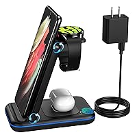 Wireless Charger for Samsung/Android, HOLYJOY Foldable 3 in 1 Fast Charging Station/Stand/Multi Charger for Samsung S24/S23/S22/Note 20, Travel Pad for Galaxy Watch 6/5/4/3/Active 2, for Buds(Black)