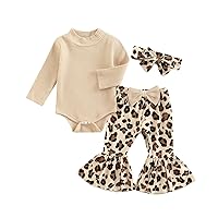 fhutpw Baby Girl Clothes Newborn 3 6 12 18 Months Fall Outfits Ruffle Knitted Long Seeve Romper Top & Flare Pants Sets