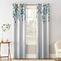 Green Eucalyptus Leaves Blackout Curtains 72 Inches Length, Watercolor Spring Floral Window Treatment Thermal Insulated Drapes for Bedroom Living Room 2 Panels 104x72 Inches