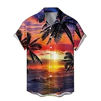 Hawaiian Shirt for Men Funny Short Sleeve Summer T-Shirt Relaxed-Fit Loose Button Up Y2K Western Ocean Sweatshirts