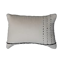 Creative Co-Op Cotton Embroidery, Cream and Grey Lumbar Pillow, Ivory