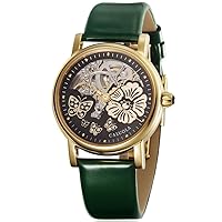 Fashion Watch Automatic Skeleton Rose Gold Women Watch Leather Strap CA1090M