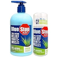 Blue Stop Max Pump and Gel Applicator Bundle - Every Day, Every ACHE. Safe Relief - 3 in 1 Product Relieves Body Aches, Supports Joints & Nourishes The Skin