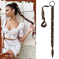 Sofeiyan Long Braid Ponytail Extension with Hair Tie Straight Sleek Wrap Around Hair Extensions Braid Pony Tail Fluffy Natural Soft Synthetic Hairpieces for Women Daily Wear, 30 inch-Brown with Blonde